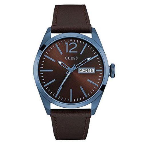 Guess Men`s Brown Leather Band Steel Case Quartz Analog Watch W0658G8