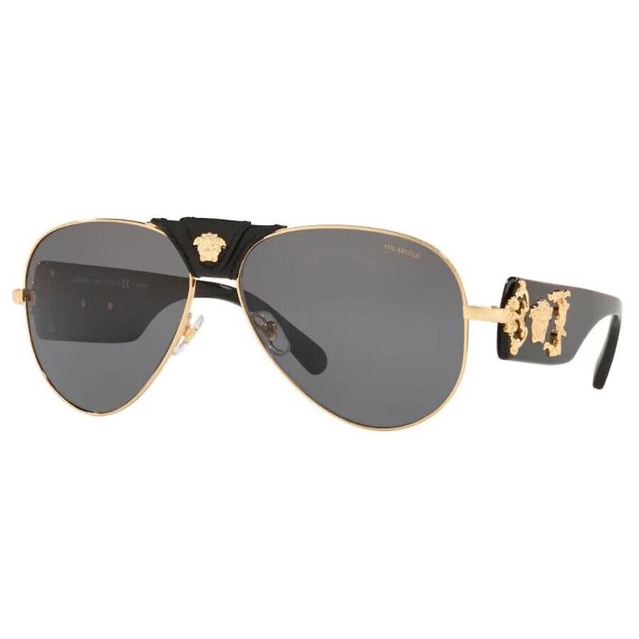 Versace Sunglasses VE 2150Q 100281 Black Gold / Dark Gray Polarized 62 mm