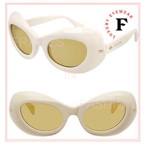 Gucci 0990 Ivory White Yellow Oval Retro Fashion Sunglasses GG0990S 001