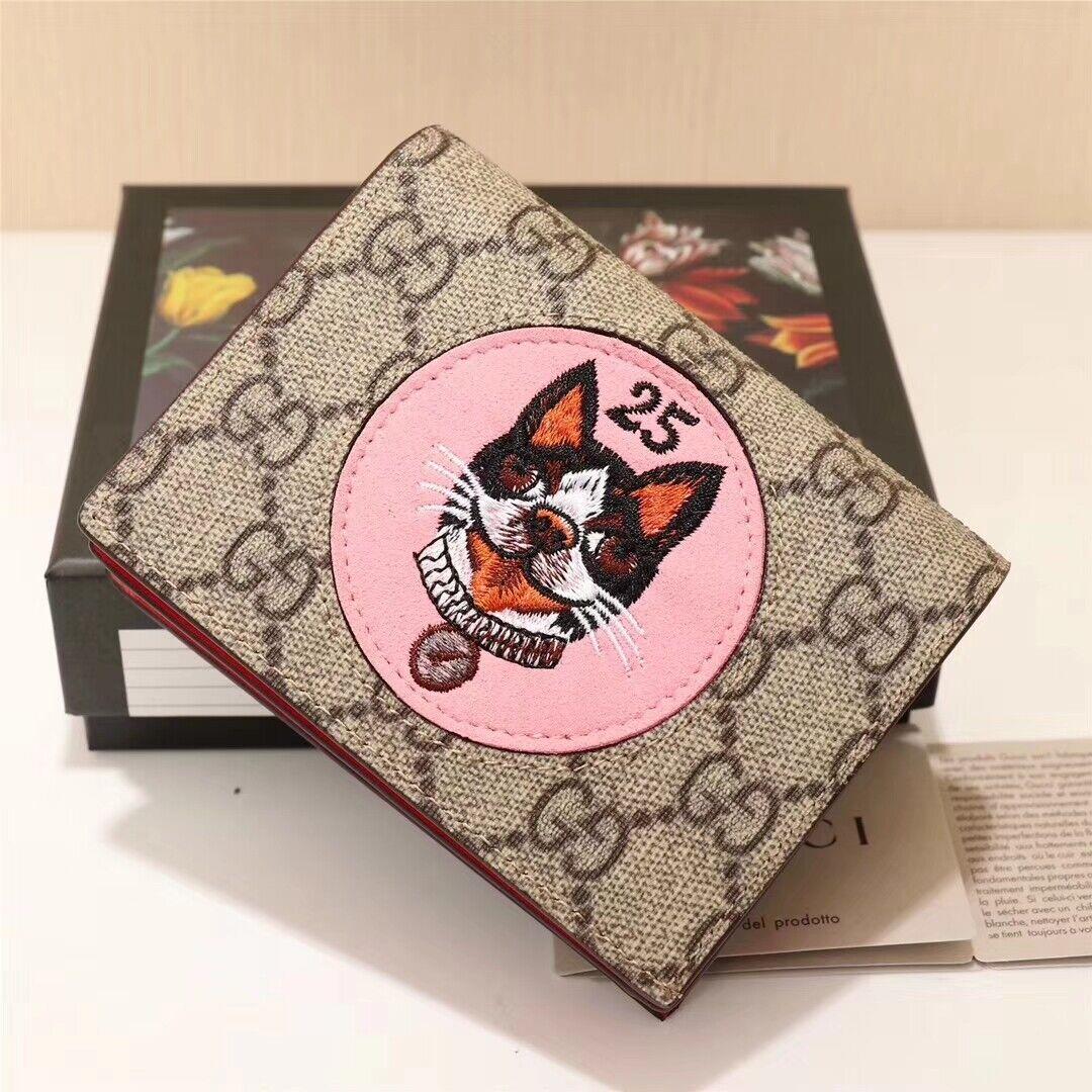 Gucci Dog Brown 25 GG Card Case Pink Leather Small Wallet Red Italy Bosco Fash Brands