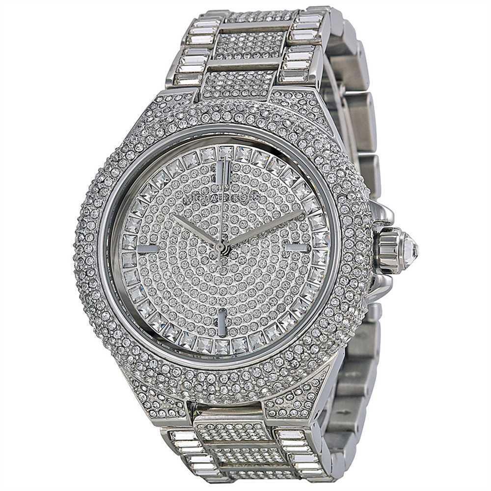 Michael Kors Camille Silver Pave Crystals Covered Bracelet Watch MK5869 - Dial: Silver, Band: Silver, Bezel: Silver