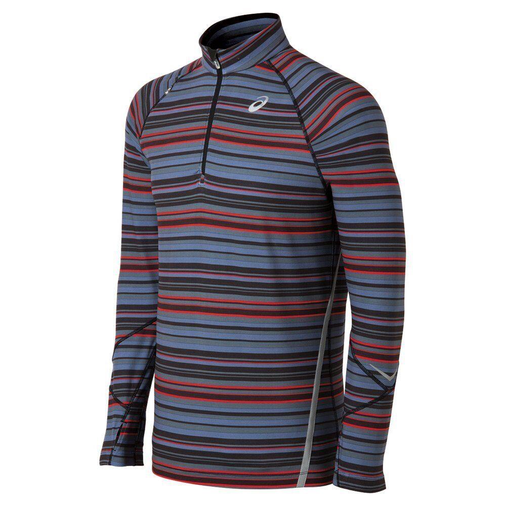 Asics Thermostripe Mens 1/2 Zip Front Running Shirt Small Grey Red