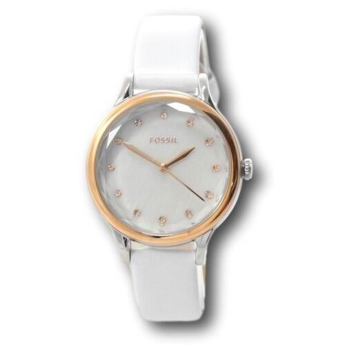 Fossil Laney Women`s 34mm Rose Gold Faceted Crystal Mother Pearl Watch BQ3484