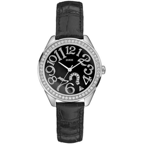 Guess Black Croc Leather Strap with Crystals Logo WATCH-G76030L