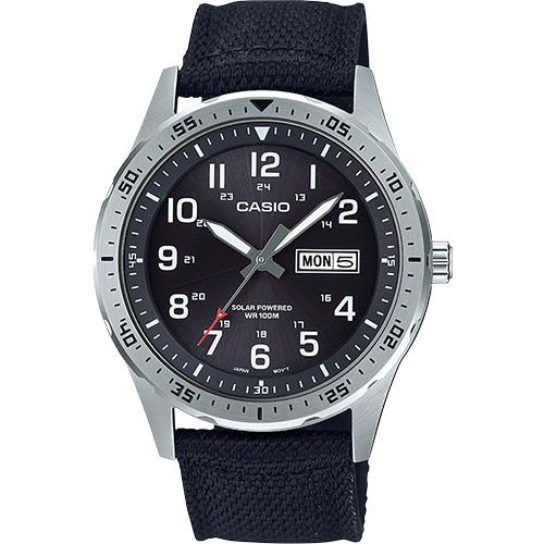 Casio MTP-S120L-1AV Men`s Watch Black Nylon Black Dial Date Solar Battery