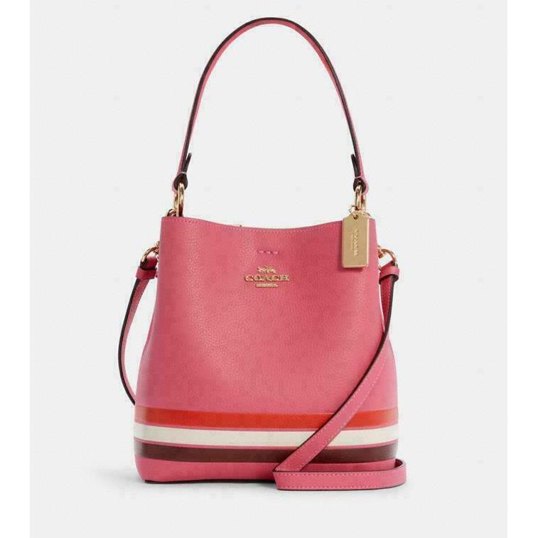 Coach Confetti Pink/mango Multi W/stripe Small Town Bucket Leather Bag C4080