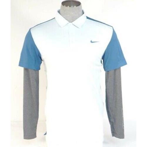 Nike Golf Sport Dri Fit Slim Fit Blue Layered Sleeve Polo Shirt Men`s