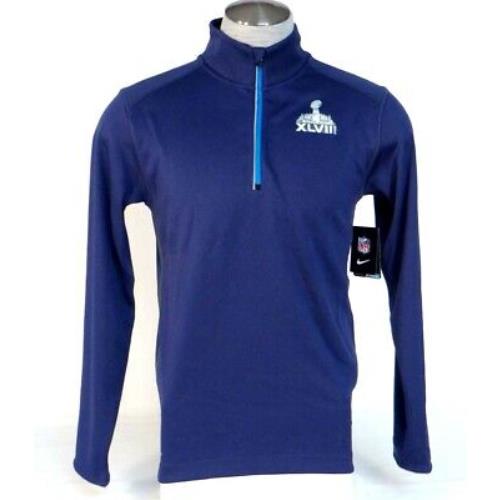 Nike Dri Fit Nfl Super Bowl Xlviii Navy Blue 1/2 Zip Long Sleeve Shirt Men`s