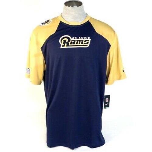 Nike Dri Fit St. Louis Rams Blue Gold Short Sleeve Athletic Shirt Men`s