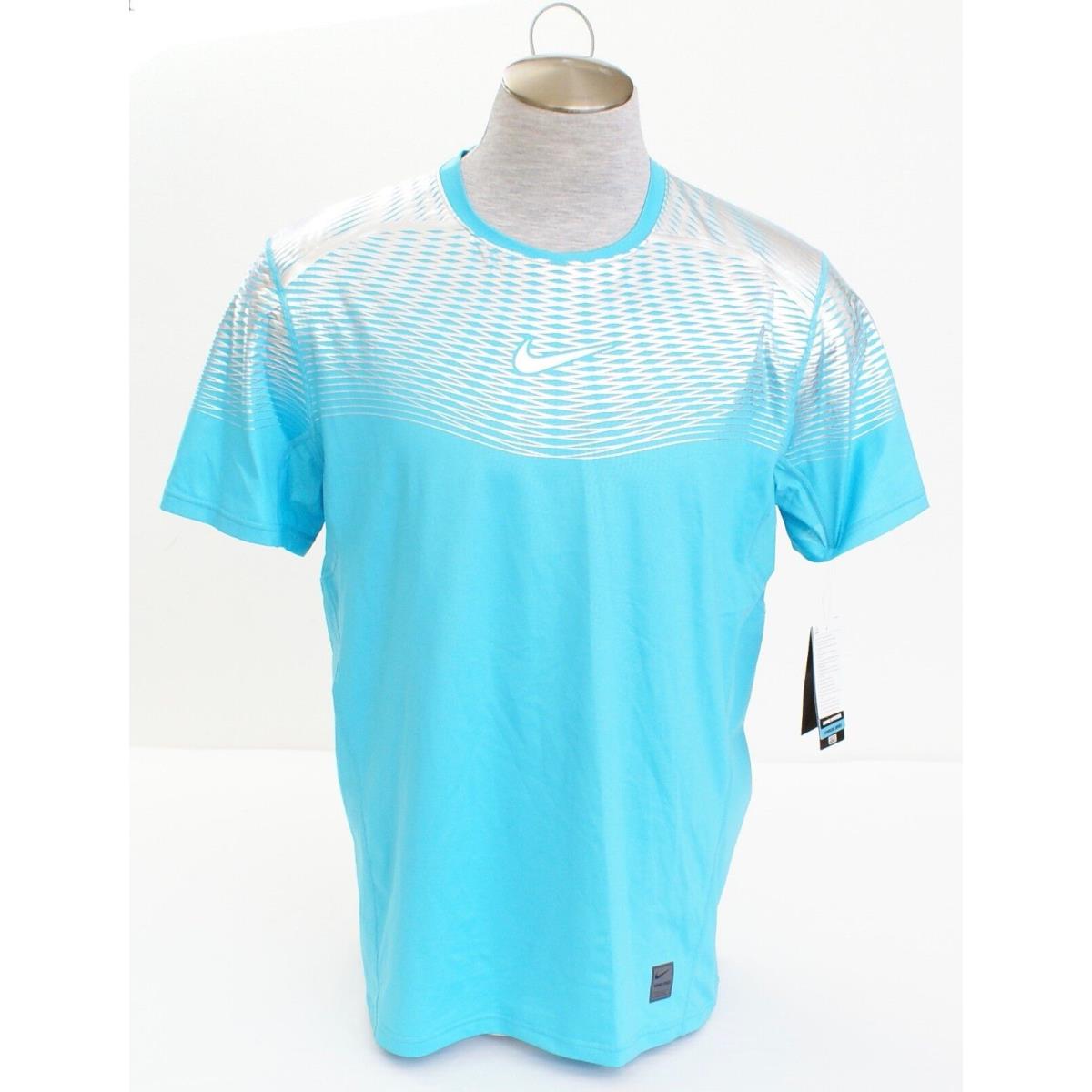Nike Pro Hypercool Dri Fit Blue Metallic Silver Fitted Training Shirt Men`s
