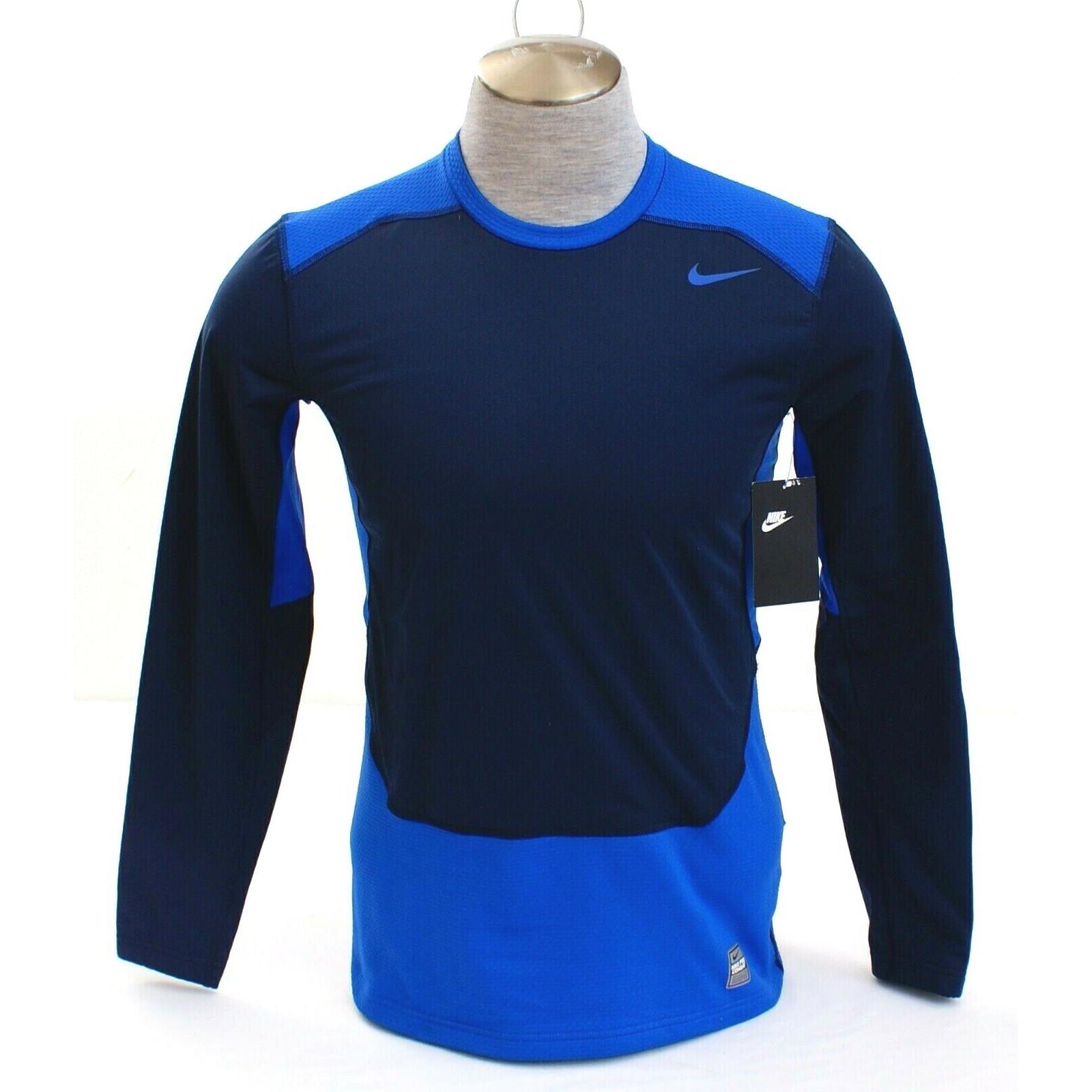 Nike Dri Fit Pro Combat Blue Hyperwarm Shield Fitted Long Sleeve Shirt Men`s