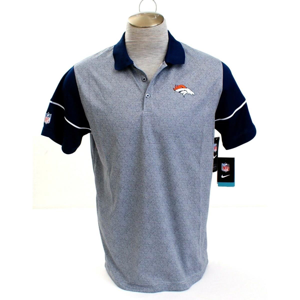 Nike Dri Fit Nfl Denver Broncos Blue Printed Short Sleeve Polo Shirt Men`s