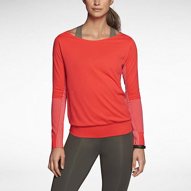 Nike 589296 Women`s Knit Epic Long Sleeve Crew Top Seamless Shirt Laser #603 Laser Crimson