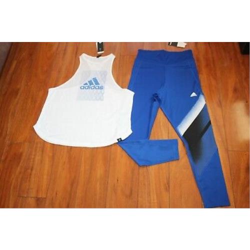 Womens Adidas SZ M L Shirt Tank Tights Blue