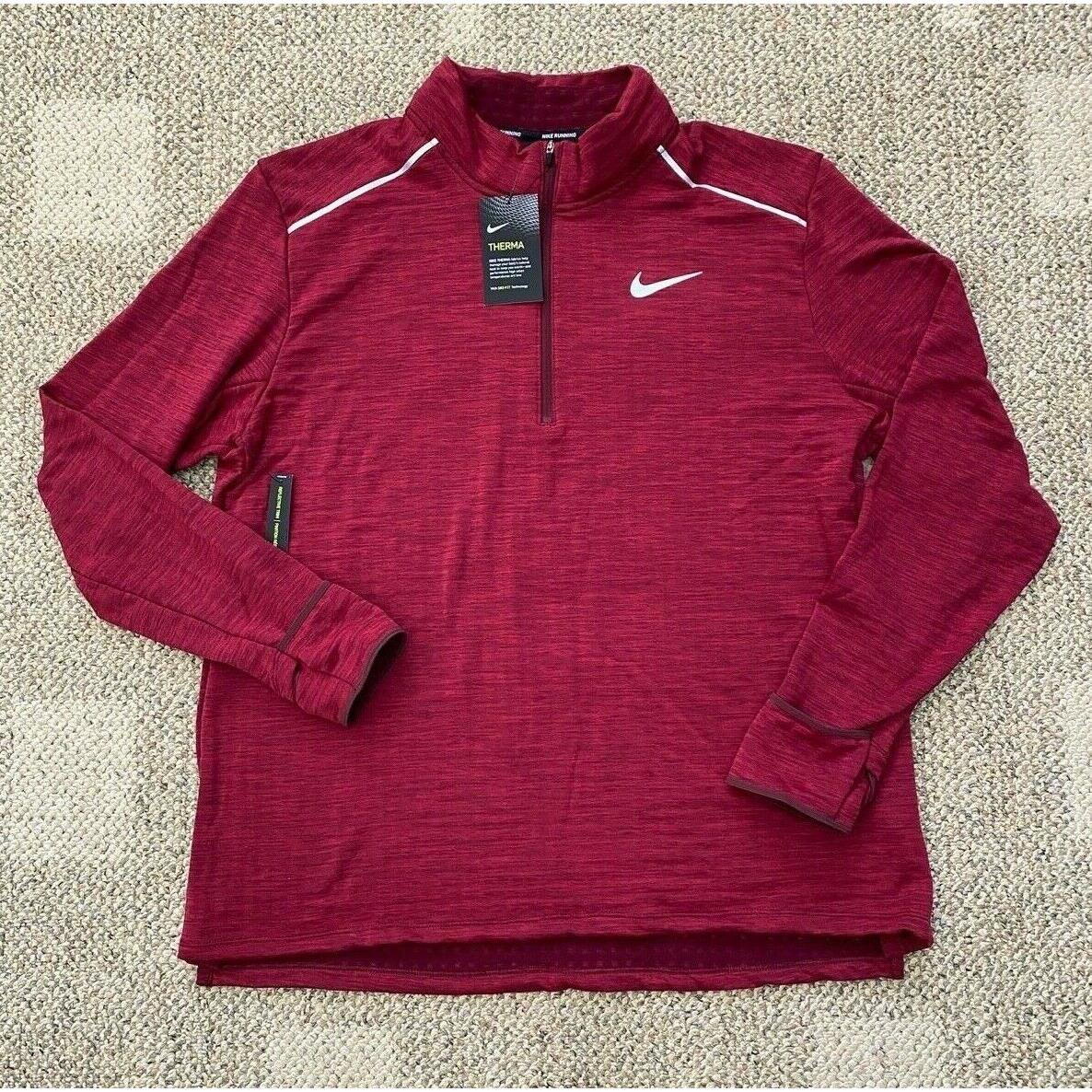 Nike Therma Mens Half 1/2 Zip Long Sleeve Running Shirt Burgundy Red Size 2XL