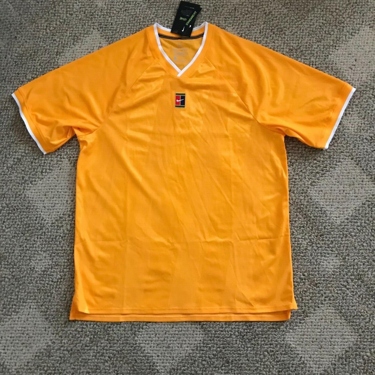 Men`s Nike Court Breathe Slam Crew Tennis Shirt Sundial Yellow Sz XL CK9799-717