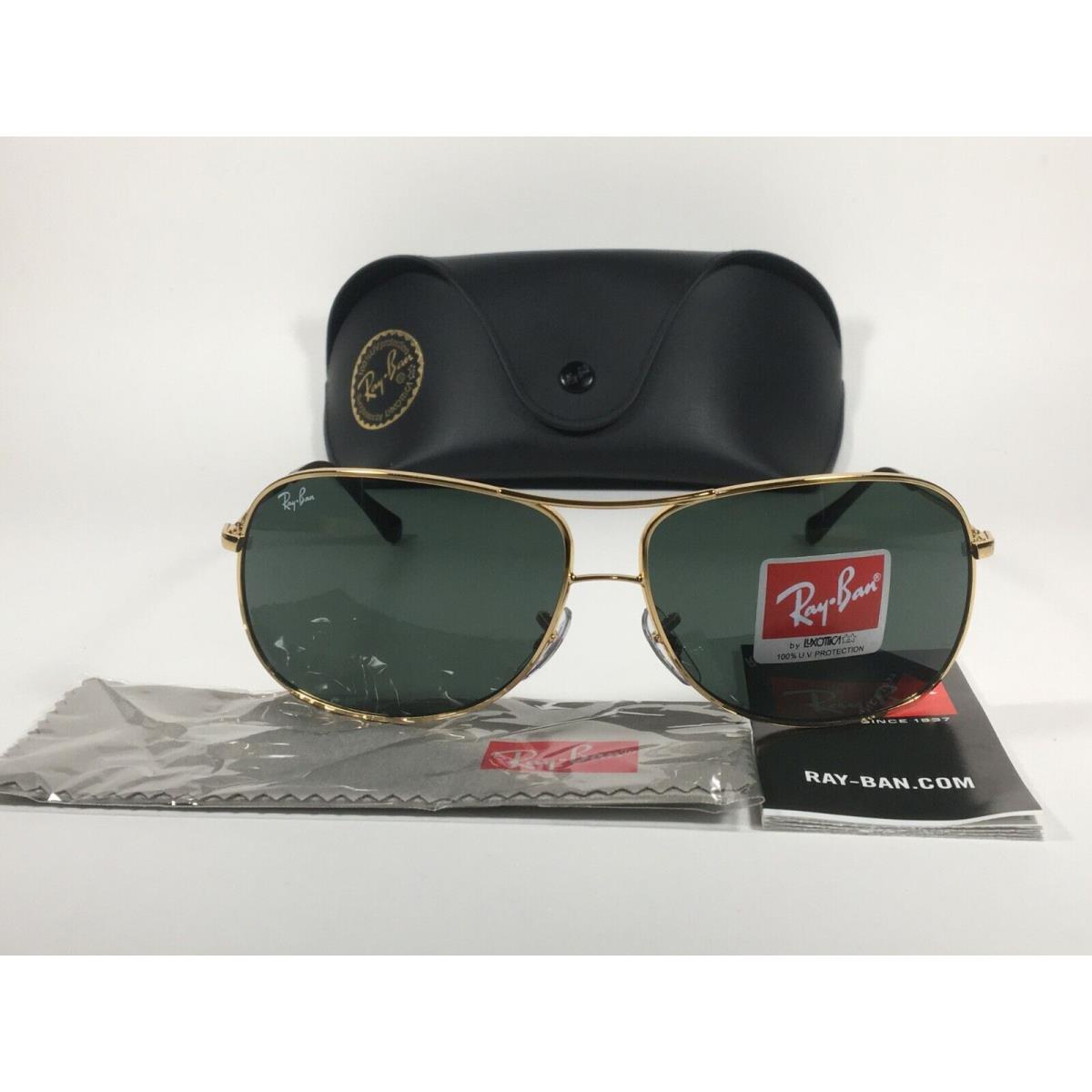 Ray-ban RB3267 001/71 Arista Highstreet Aviator Sunglasses Gold Frame Green 64mm