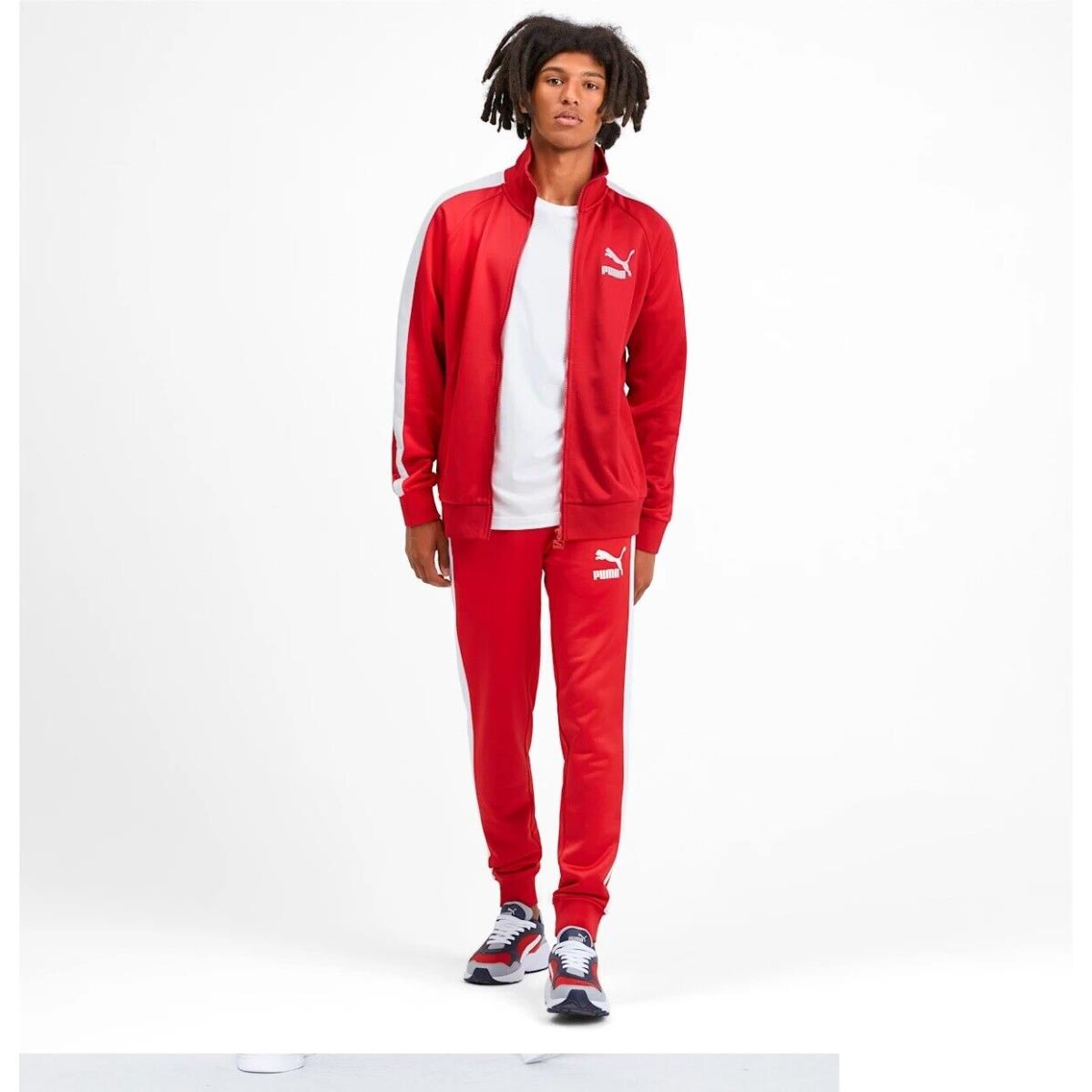 Men`s Puma Fashion Iconic T7 Gym Track Jacket + Matching Pants Tracksuits High Risk Red