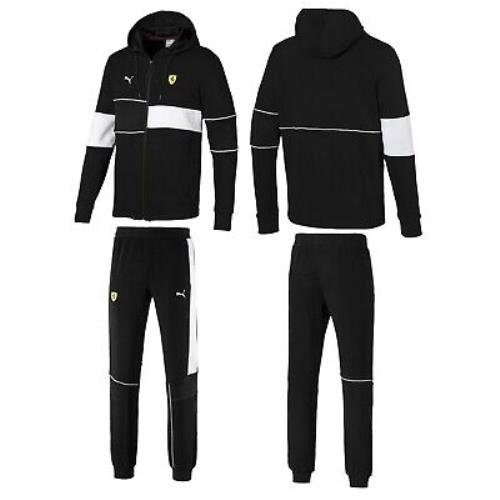 Men`s Puma Ferrari SF Hooded Sweat Jacket Jog Pants Tracksuits 2PCS Black