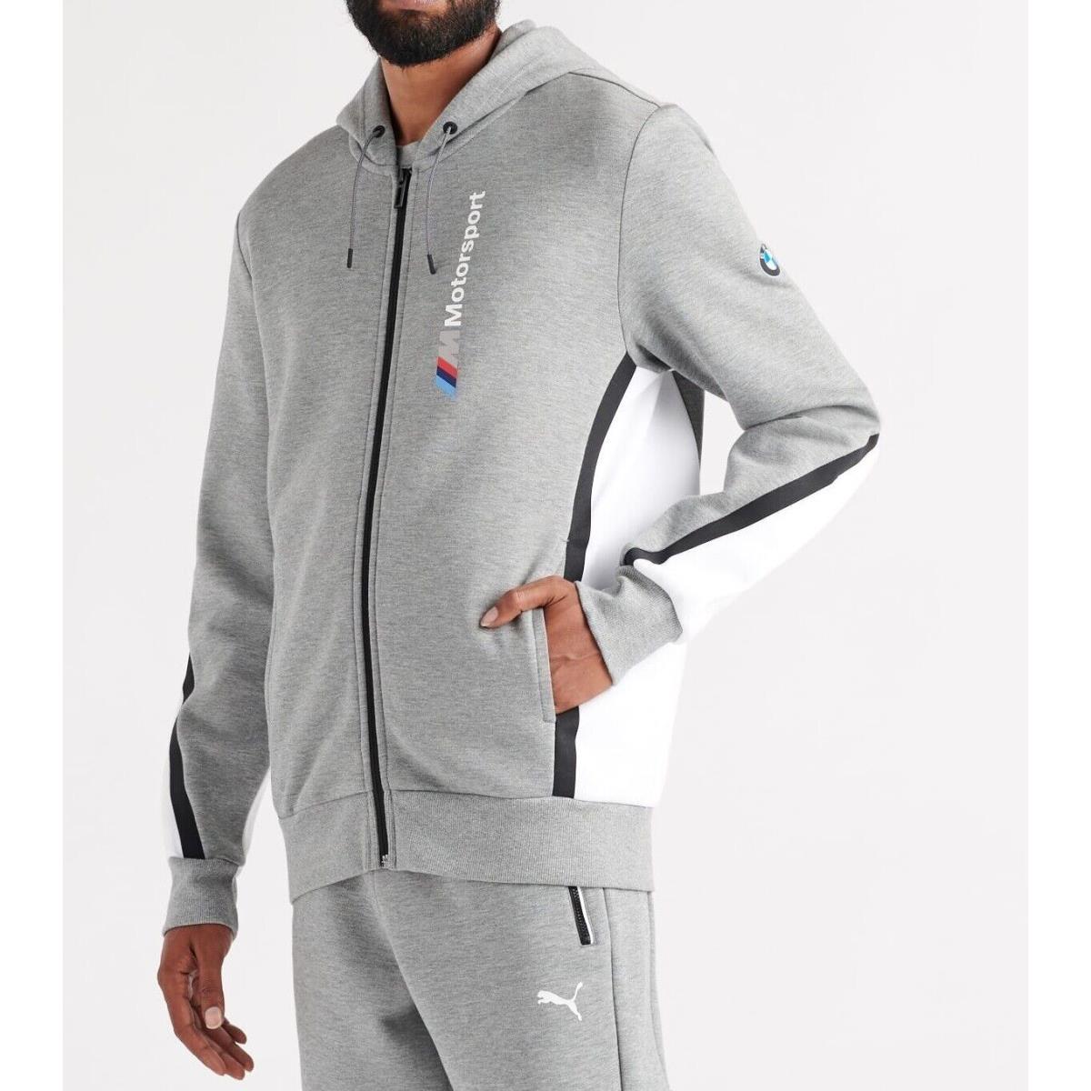 Men`s Puma Bmw Motorsport Mms Hooded Sweat Jacket Pants Tracksuits Black Grey Grey