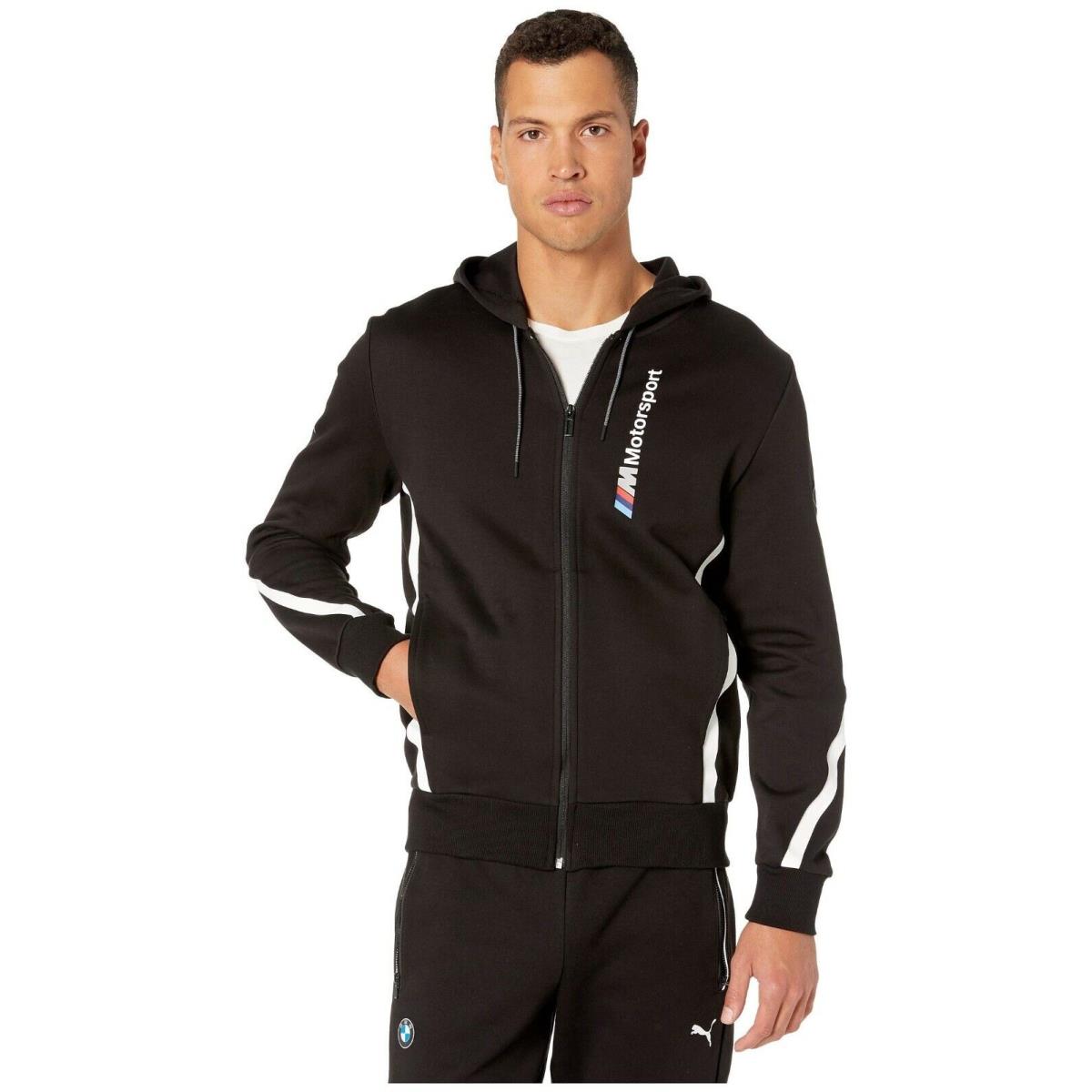 Men`s Puma Bmw Motorsport Mms Hooded Sweat Jacket Pants Tracksuits Black Grey Black