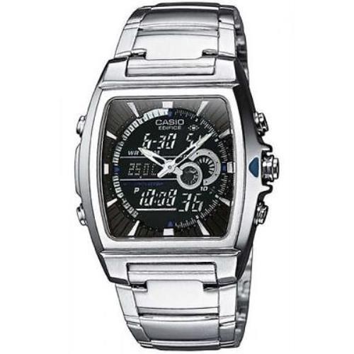 Casio EFA120D-1AV Edifice Combo Silvertone Watch 100 Meter WR Chronograph - Dial: Black, Band: Silver