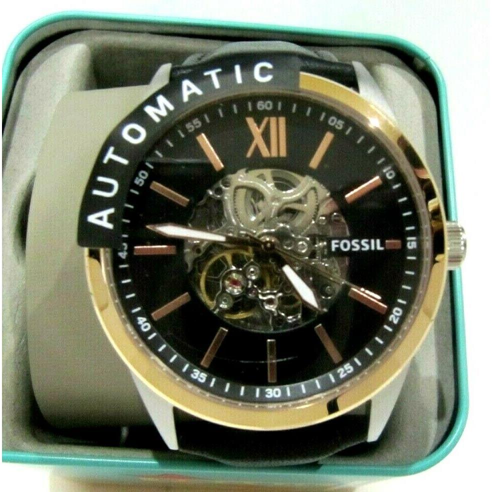 48mm flynn automatic black leather watch