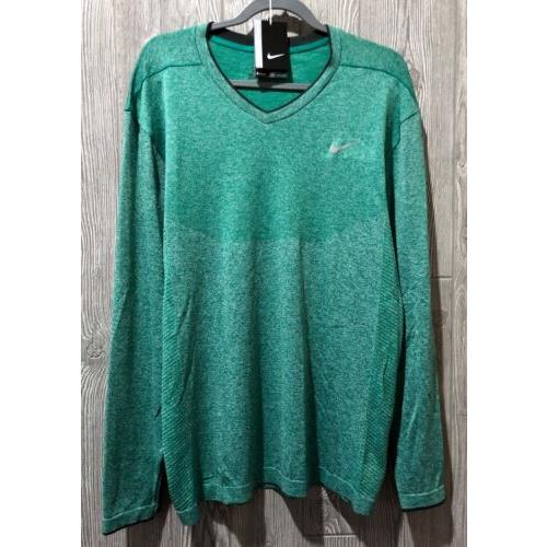 Nike Golf Dri Fit Seamless Knit V Neck Green L/s Top Shirt Mens Sz XL 2XL