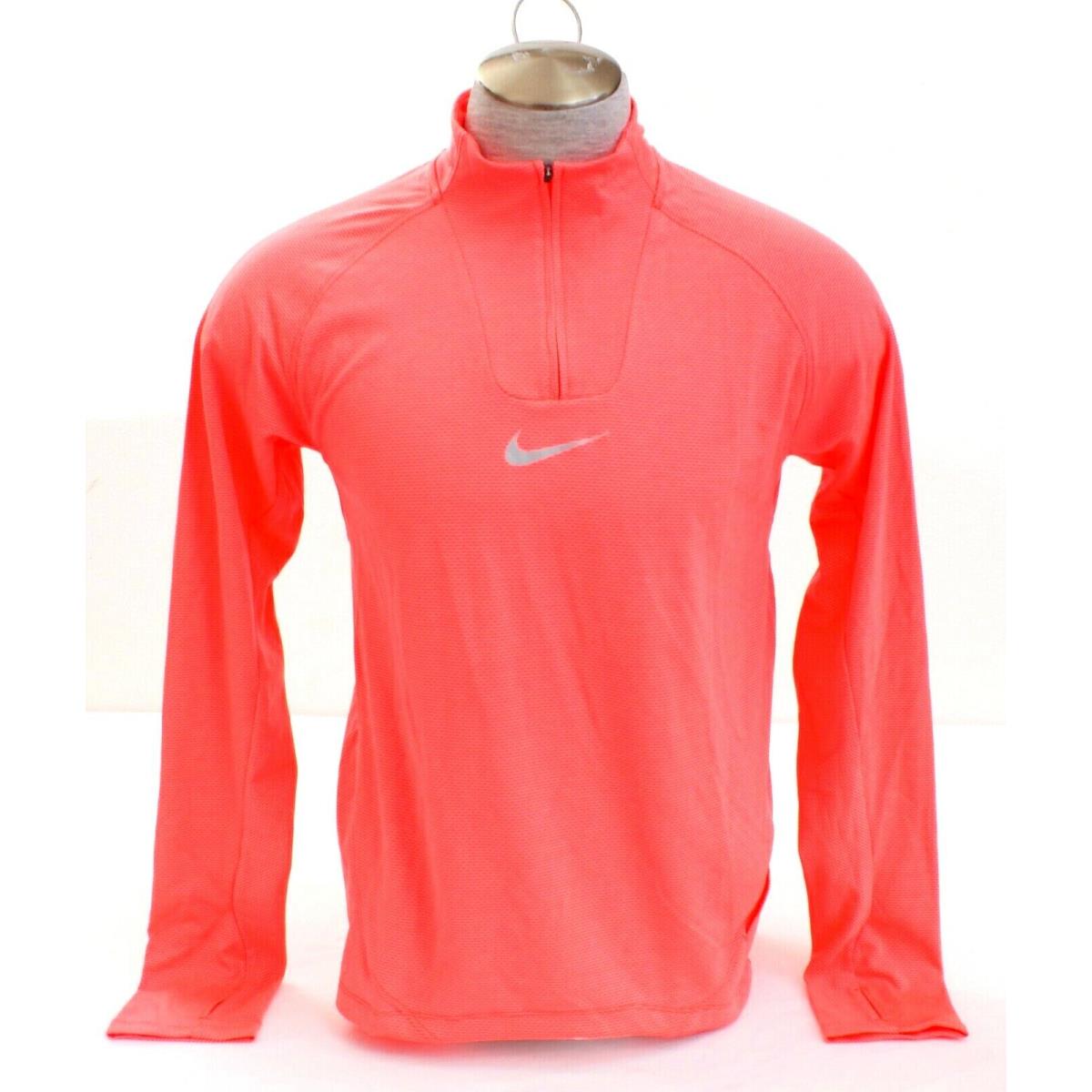 Nike Dri Fit Bright Coral 1/4 Zip Aeroreact Long Sleeve Running Shirt Men`s