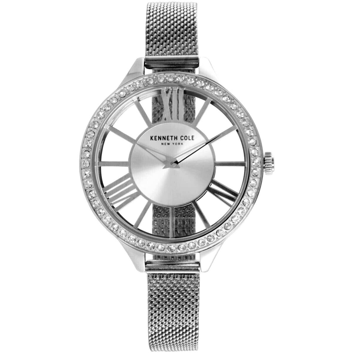 Kenneth Cole KC50184008 Crystal Accent Silver Tone Mesh Band Women`s Watch