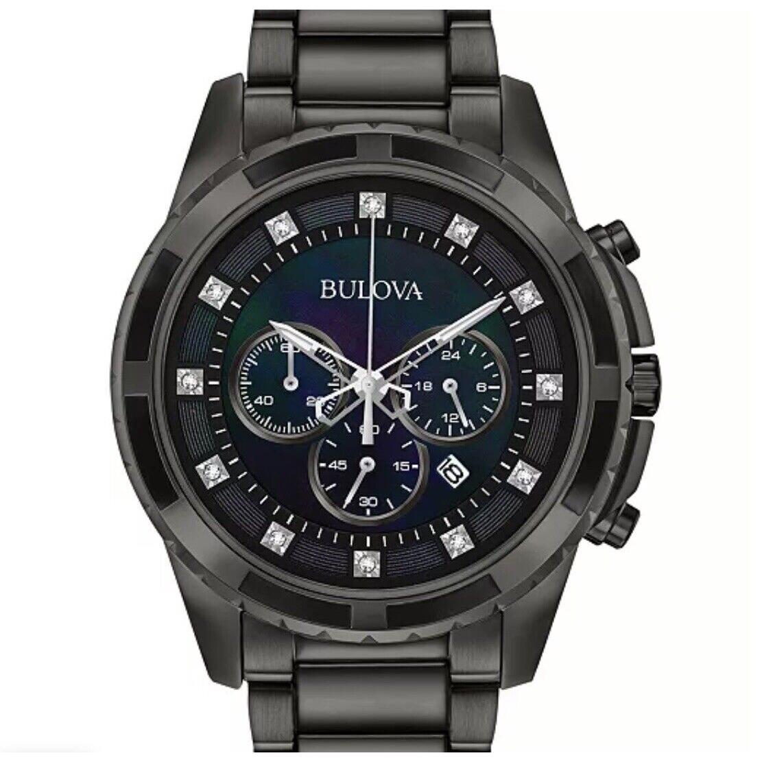 Men s Bulova Wrist Watch Chronograph Diamond Accent Dark Gray Stainless Steel