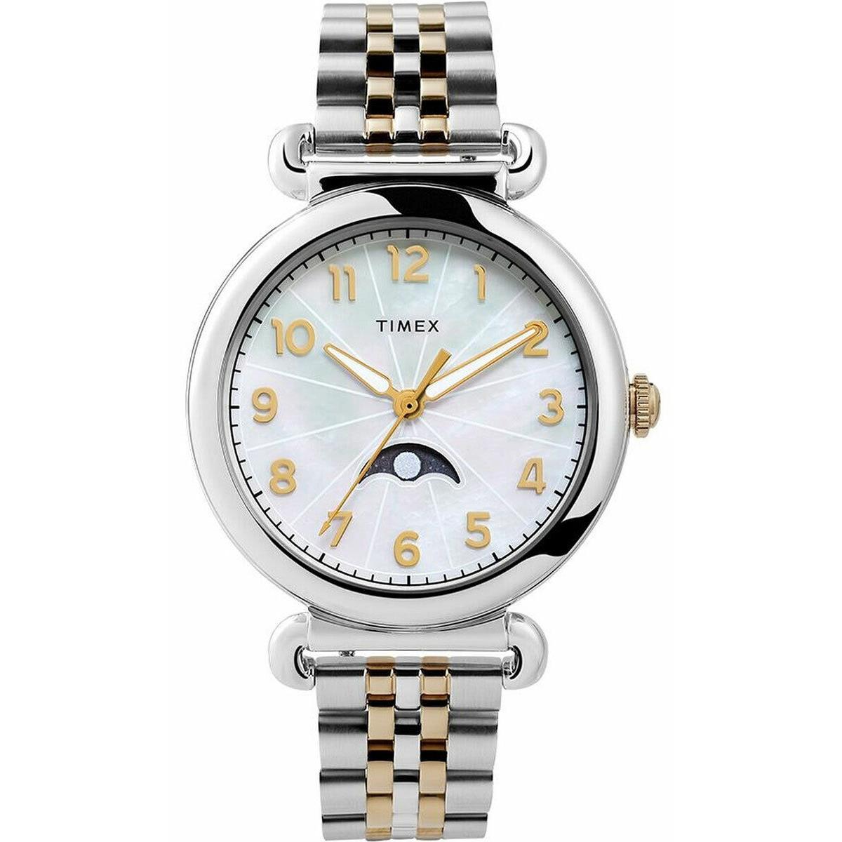 Timex TW2t89600 Moon Phase Mother-of-pearl Dial Gold Silver Tone Ladies Watch