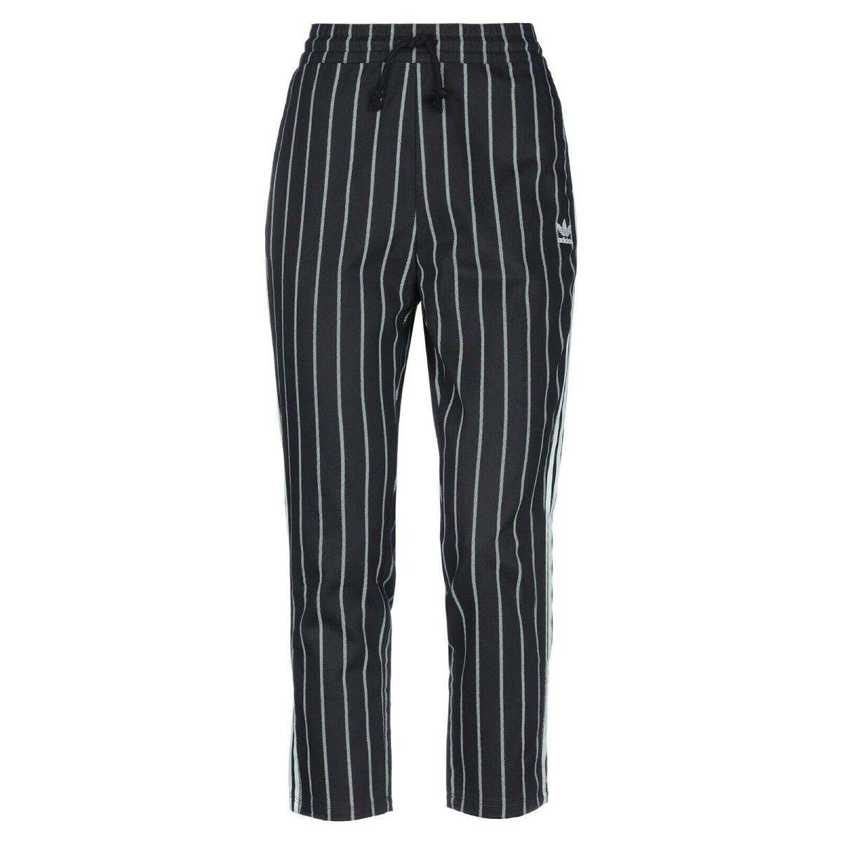 Adidas Women`s Casual Mid Rise Striped Pants Black Gabardine Cotton Size 10 38
