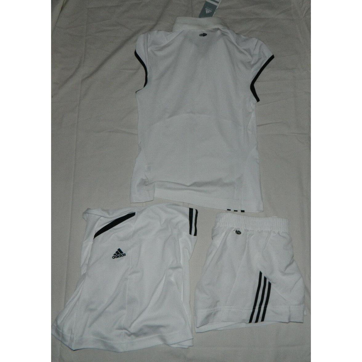 Women Adidas Solid Black White Tennis Set Skirt Shirt Short Size S