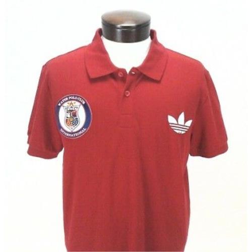 Adidas Trefoil W56059 Men Water Polo Club International Patch Pique Shirt Red L