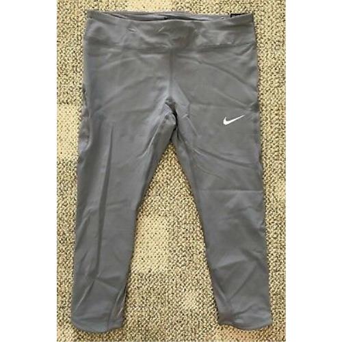 Nike Women`s Power Epic Lux Running Tights Capris Gray Size XL Tight Fit 890323