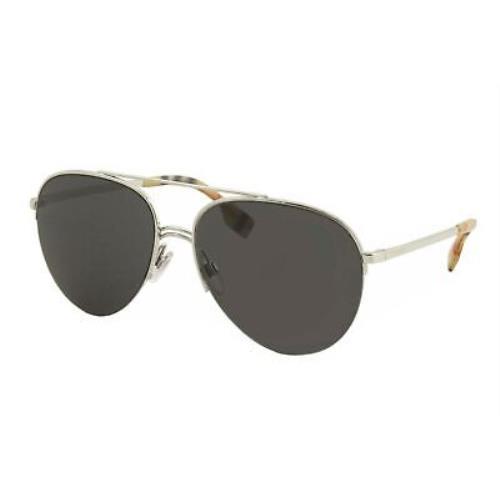 Burberry Women`s BE3113 BE/3113 1304/87 Silver Fashion Pilot Sunglasses 59mm