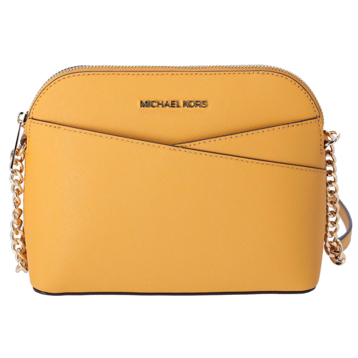 Michael Kors Jet Set Travel Medium Dome Crossbody Bag Gold Rod Yellow Leather - Handle/Strap: Golden, Hardware: Gold, Exterior: Golden Rod