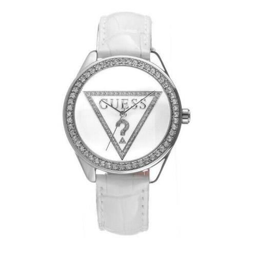 Guess Silver Case Crystals White Leather Band Reptile Print Watch U65006L1