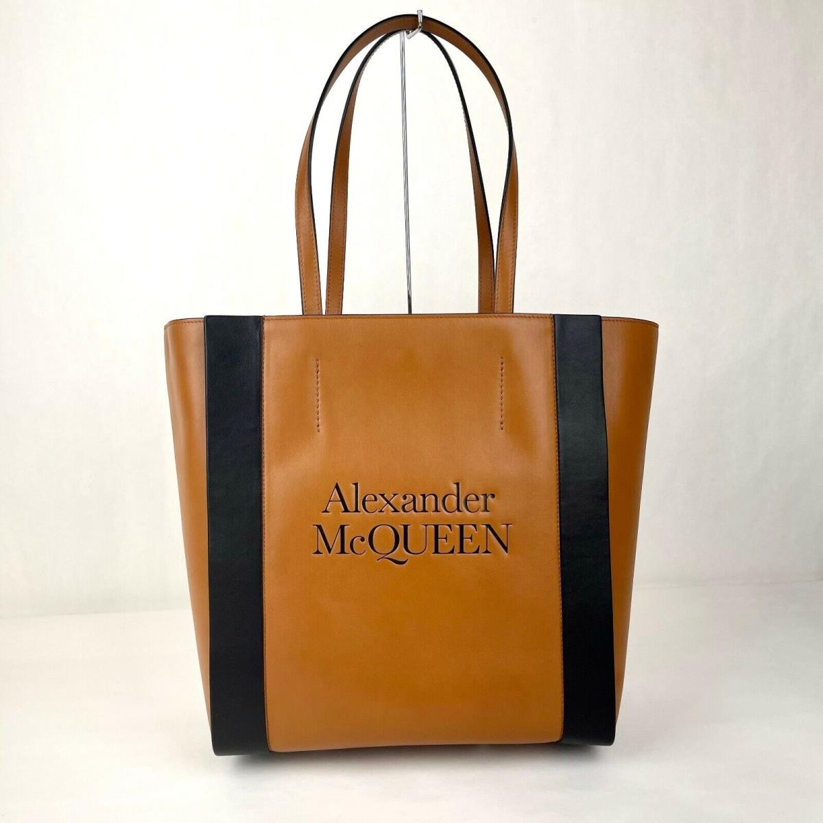 Alexander Mcqueen Brown Leather Signature Shopper Tote Bag 653656 2550