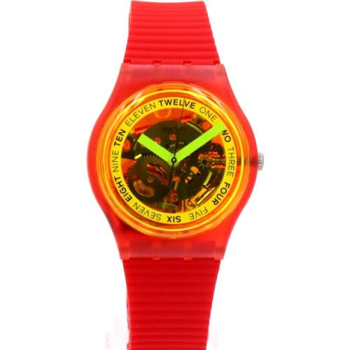 Swiss Swatch Retro-rosso Red Silicone Skeleton Watch GR185 34mm