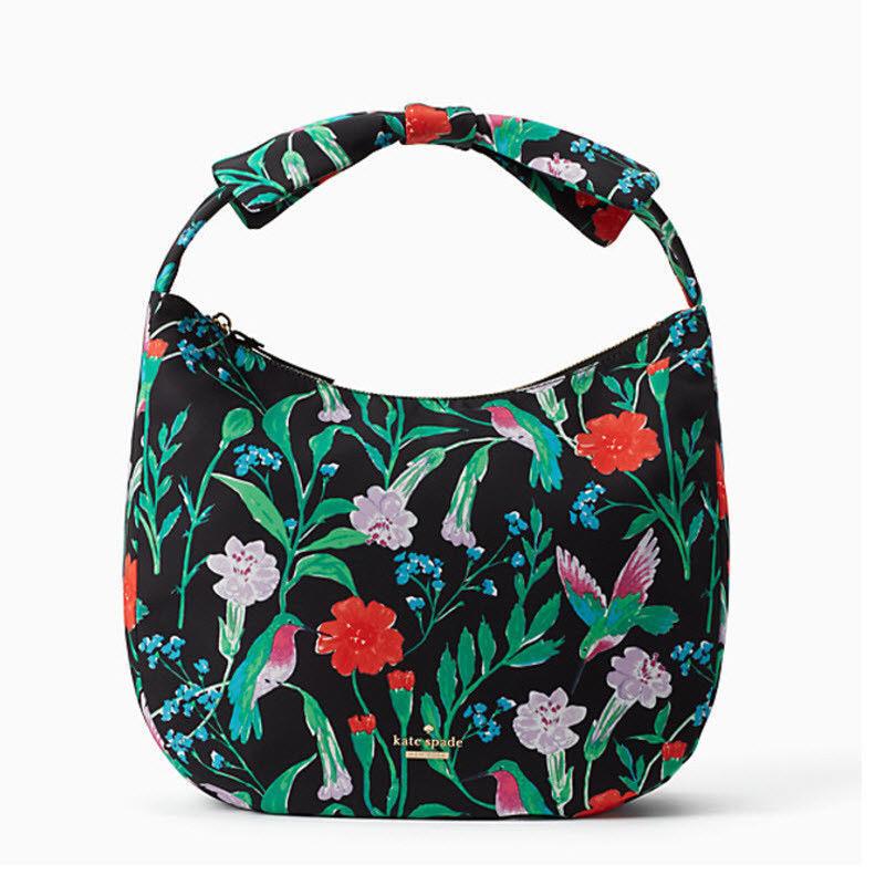 Kate Spade Floral Green Garden Bird Pattern Hobo Bow Shoulder Bag Purse