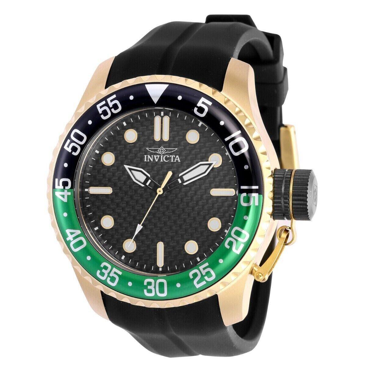 Invicta Men`s Pro Diver 50mm Watch Free Dive Case Black Green Carbon Fiber 35661