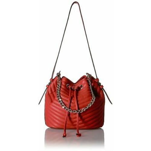 Steve Madden Marge Chevron Quilted Drawstring Bucket Bag Red