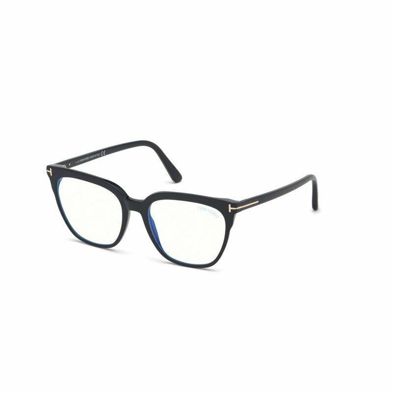 Tom Ford FT 5599-B 001 Shiny Black Blue Block Lens Eyeglasses 52mm