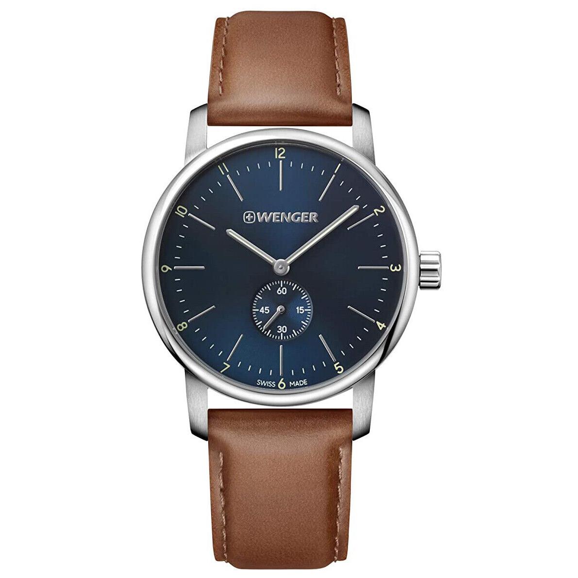 Wenger 01.1741.103 Urban Clap Blue Dial Brown Leather Strap Men`s Watch