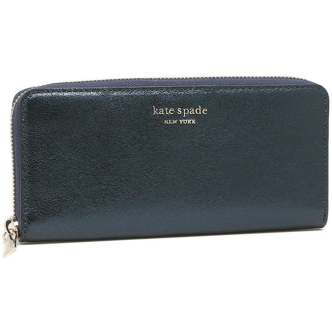 Kate Spade Spencer Slim Continental Wallet Metallic Navy Leather PWR00187 FS