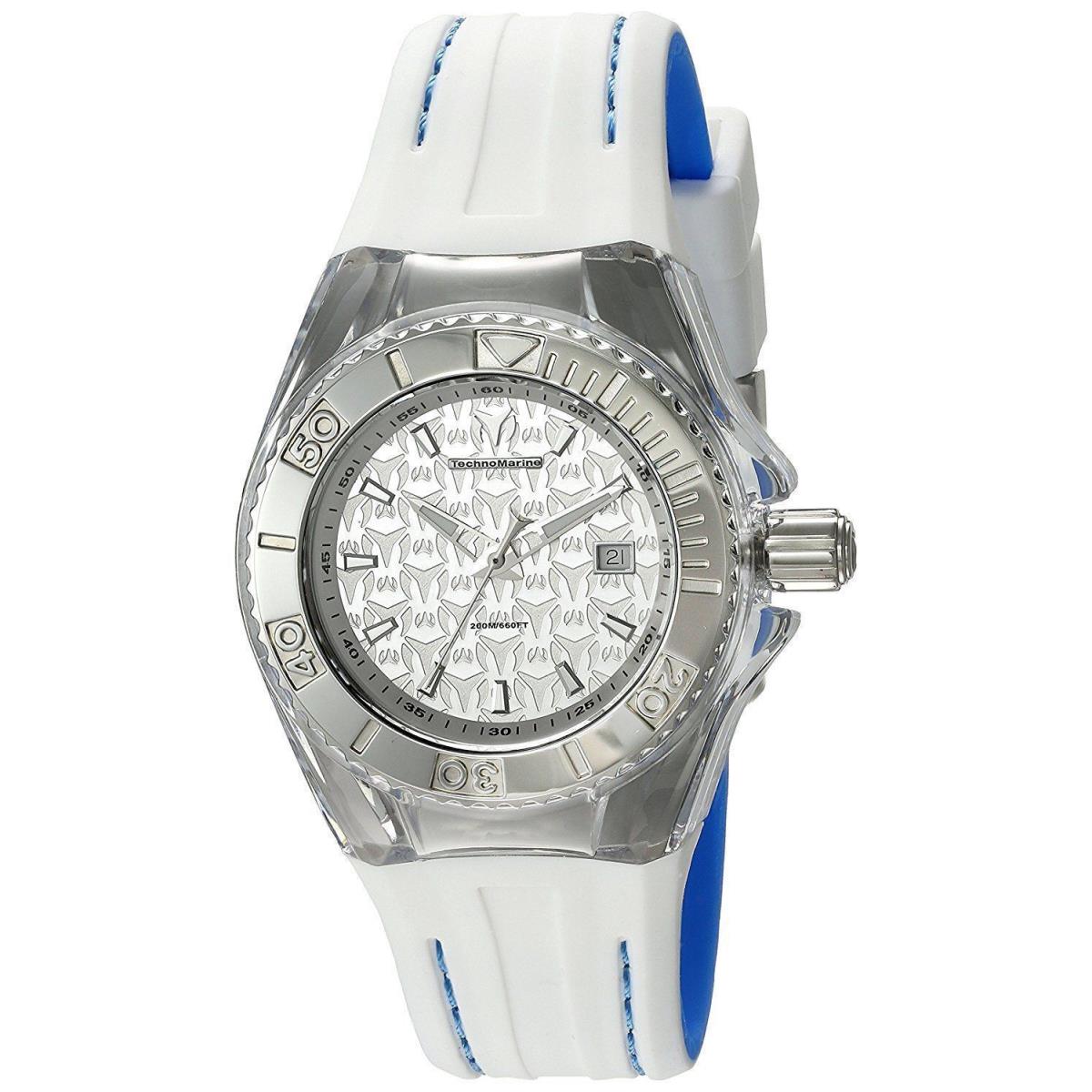 Technomarine Cruise Womens 34mm Silver Monogram Dial White Strap Watch TM-115155