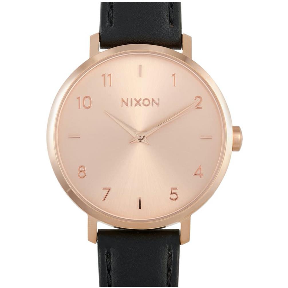 Nixon Arrow Rose Gold Watch Black Leather Strap 38mm A1091 1098