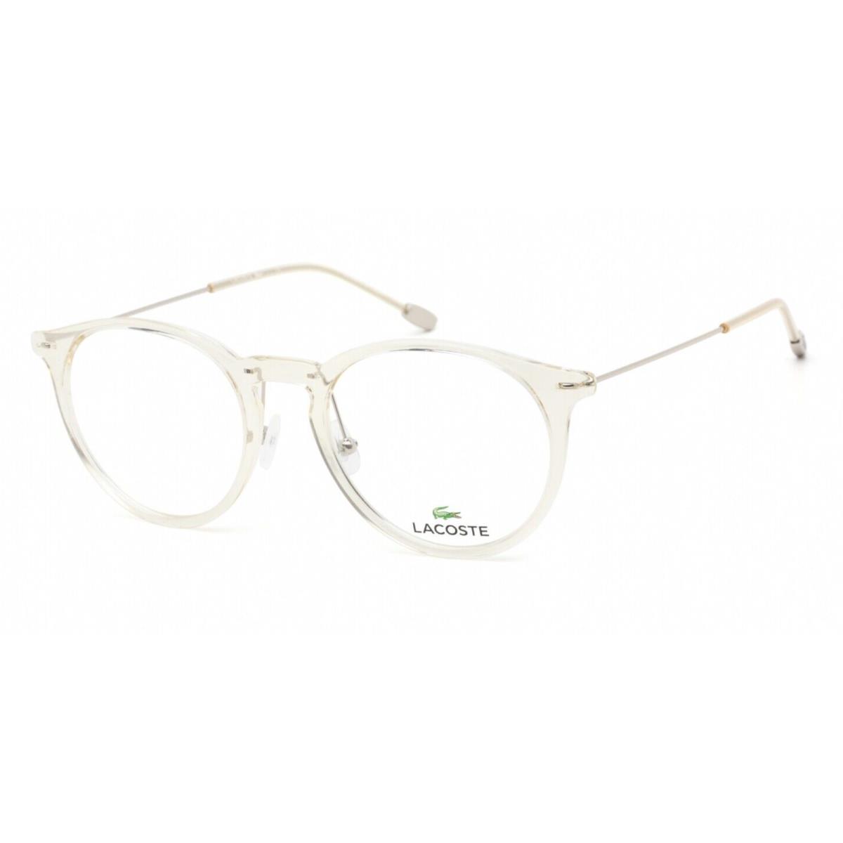 Lacoste Eyeglasses L2846 662 49-19 145 Round Crystal Clear Tan Silver Frames